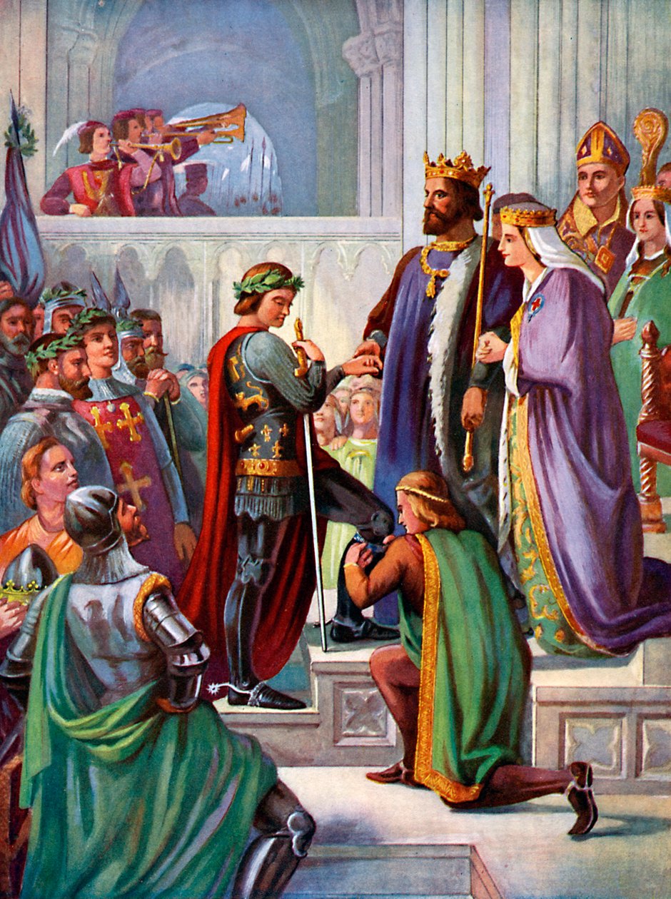 The Investiture of the Black Prince as a Knight of the Garter, 1348, c1920 av Unbekannt