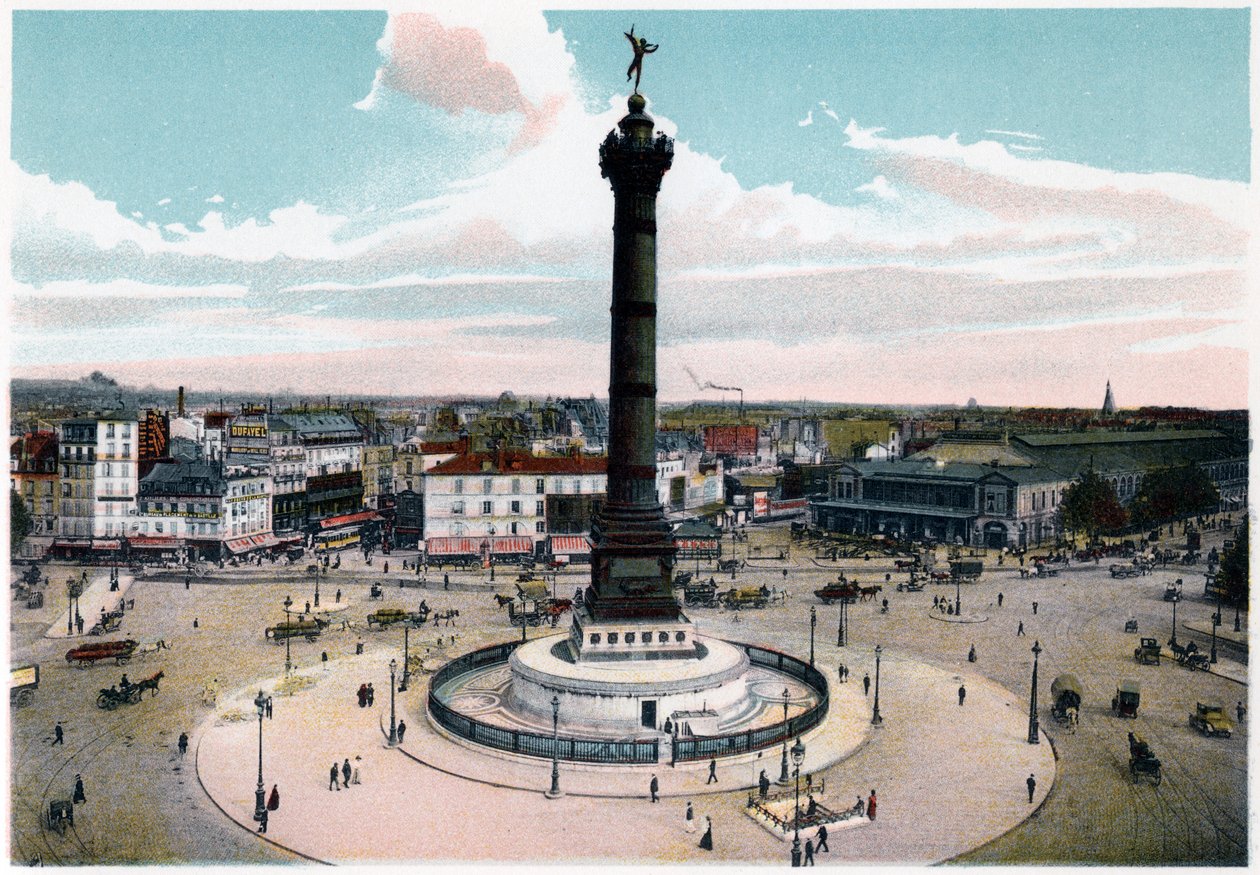 Julisøylen på Place de la Bastille, Paris, ca 1900 av Unbekannt