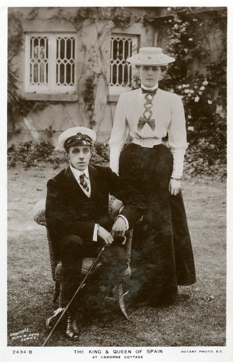 Kongen og dronningen av Spania på Osborne Cottage, Isle of Wight, c1906-c1919 av Unbekannt