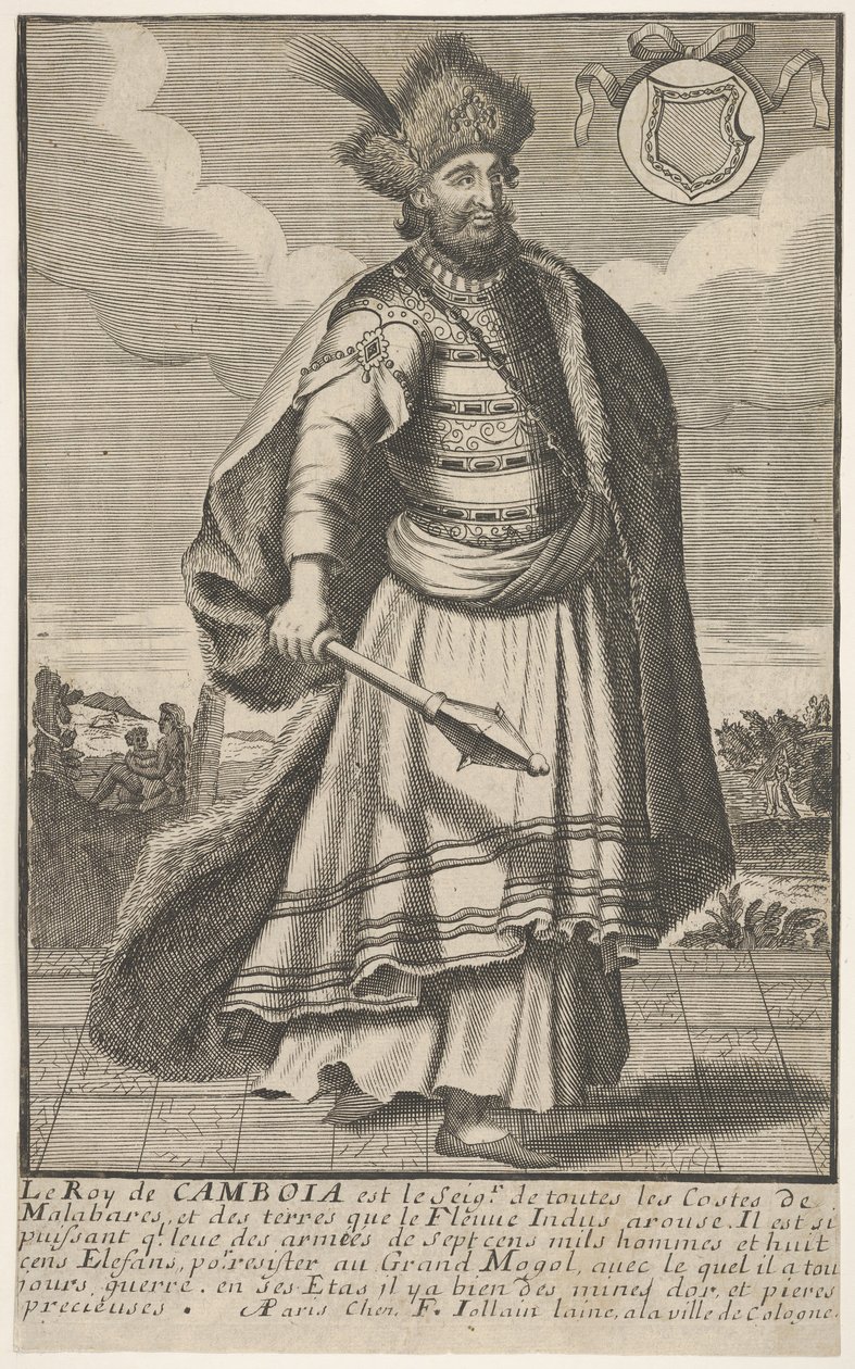 Kongen av Kambodsja står med et septer i høyre hånd, ca. 1670-1700. av Unbekannt