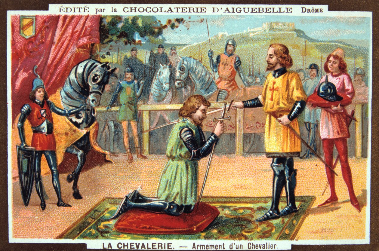 The Knights - Knighting a Knight, middelalder. 1800-tallet. Fargelitografi. Privat samling av Unbekannt