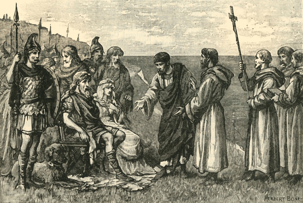 The Landing of St. Augustine in Kent, 597AD, 1890. av Unbekannt
