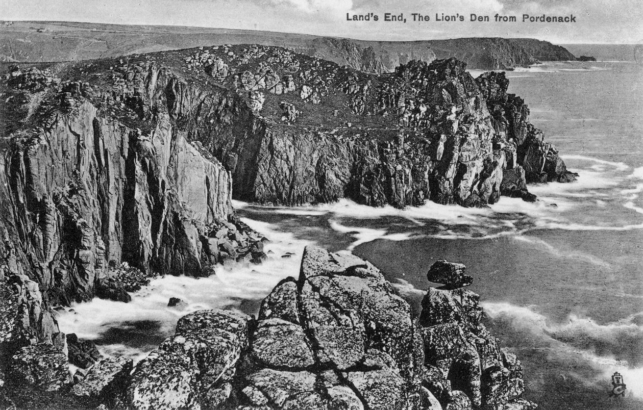 The Lions Den fra Pordenack, Lands End, Cornwall, tidlig på 1900-tallet av Unbekannt