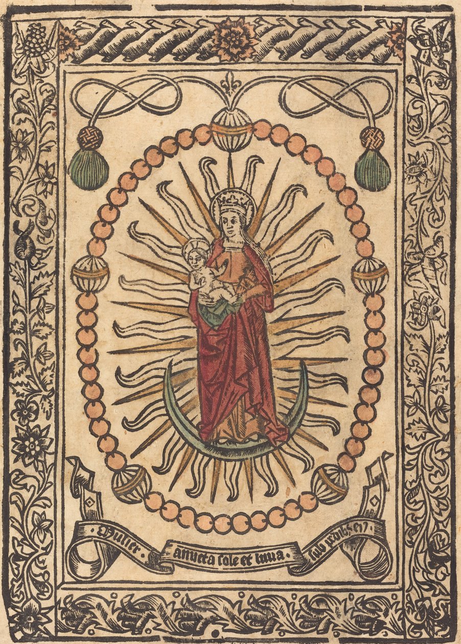 Madonnaen og barnet i en rosenkrans, ca. 1490. av Unbekannt