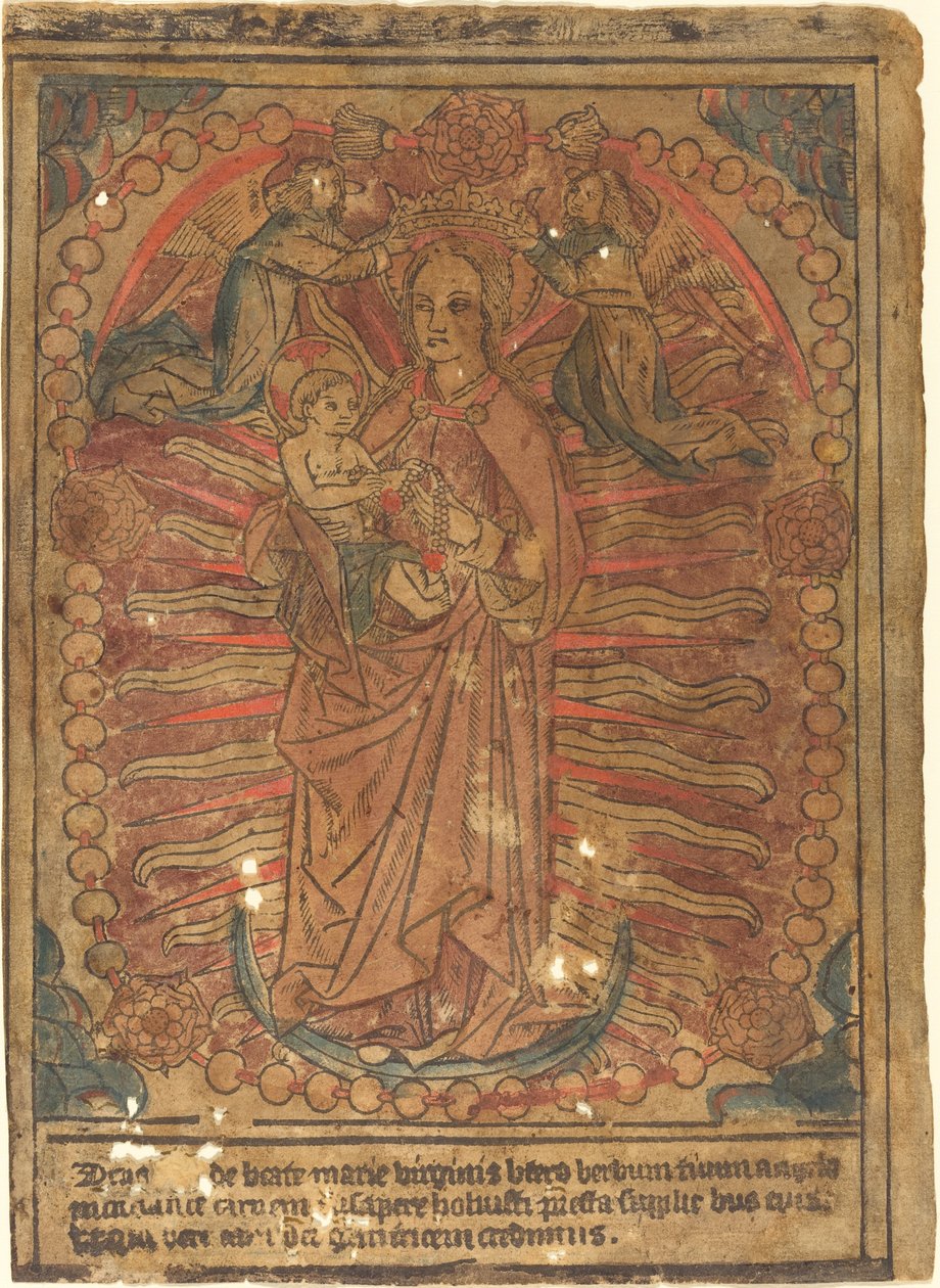 Madonnaen og barnet i en rosenkrans, ca. 1490. av Unbekannt