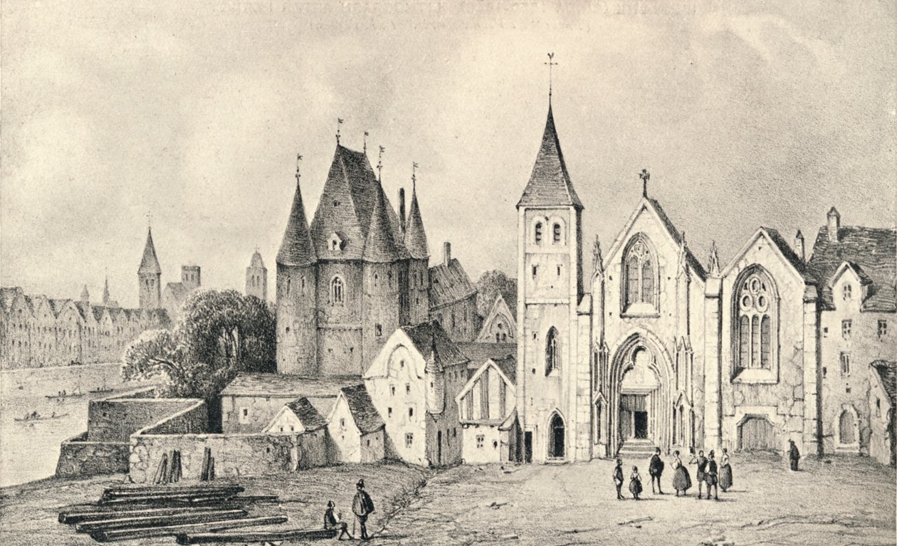 Maison du Lieutenant og Church of St Landry i 1540, 1915 av Unbekannt