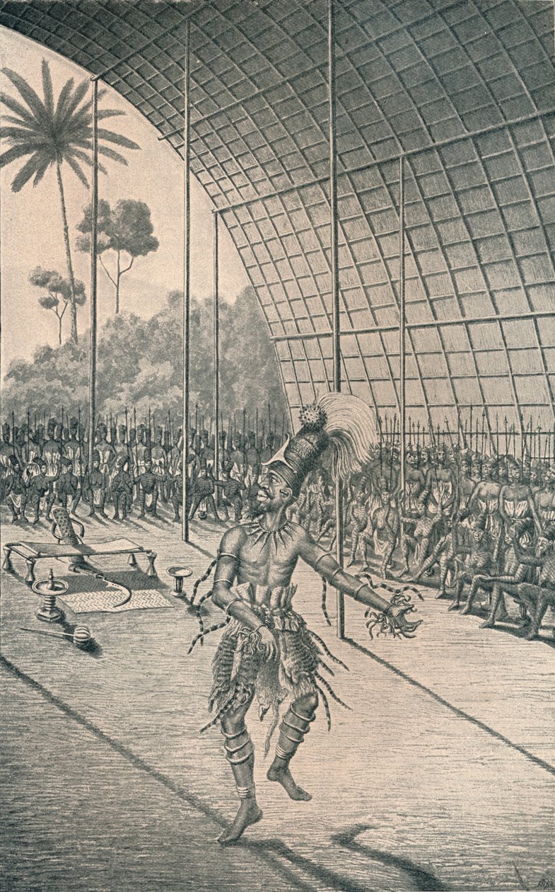 Mangbattu-kongen Munsa danser foran hans koner og krigere, c1870, 1903 av Unbekannt