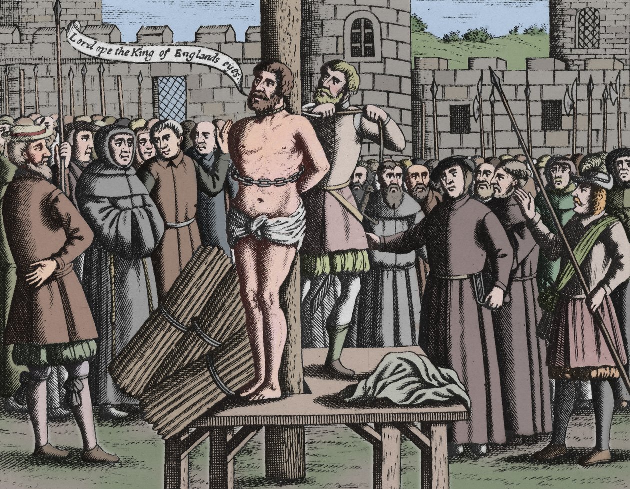 The Martyrdom of Master William Tindall in Flanders av Vilvoorde Castle, 1563, 1947 av Unbekannt