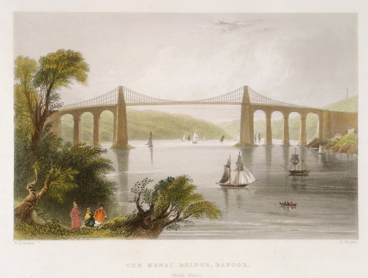 Menai Bridge, Bangor North Wales, c1826-c1850 av Unbekannt