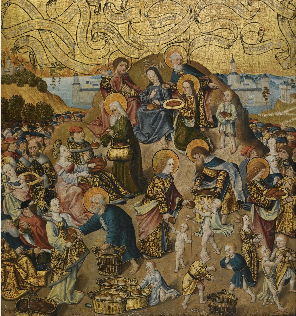 Miraklet med de fem brødene og de to fiskene, ca. 1500 av Unbekannt