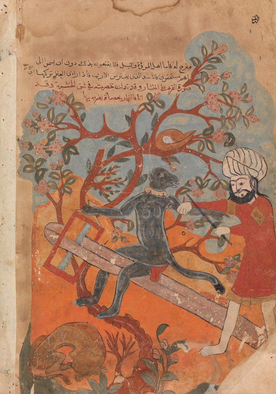 Apen prøver å snekre, Folio fra en Kalila wa Dimna, 1700-tallet. av Unbekannt