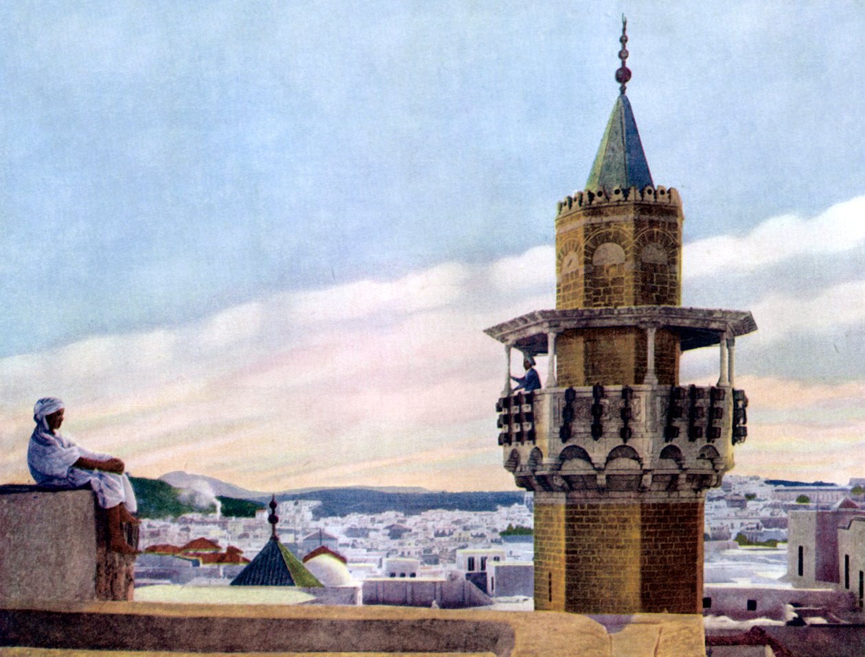 Muezzinen i minareten hans som kaller de trofaste til bønn, 1926 av Unbekannt