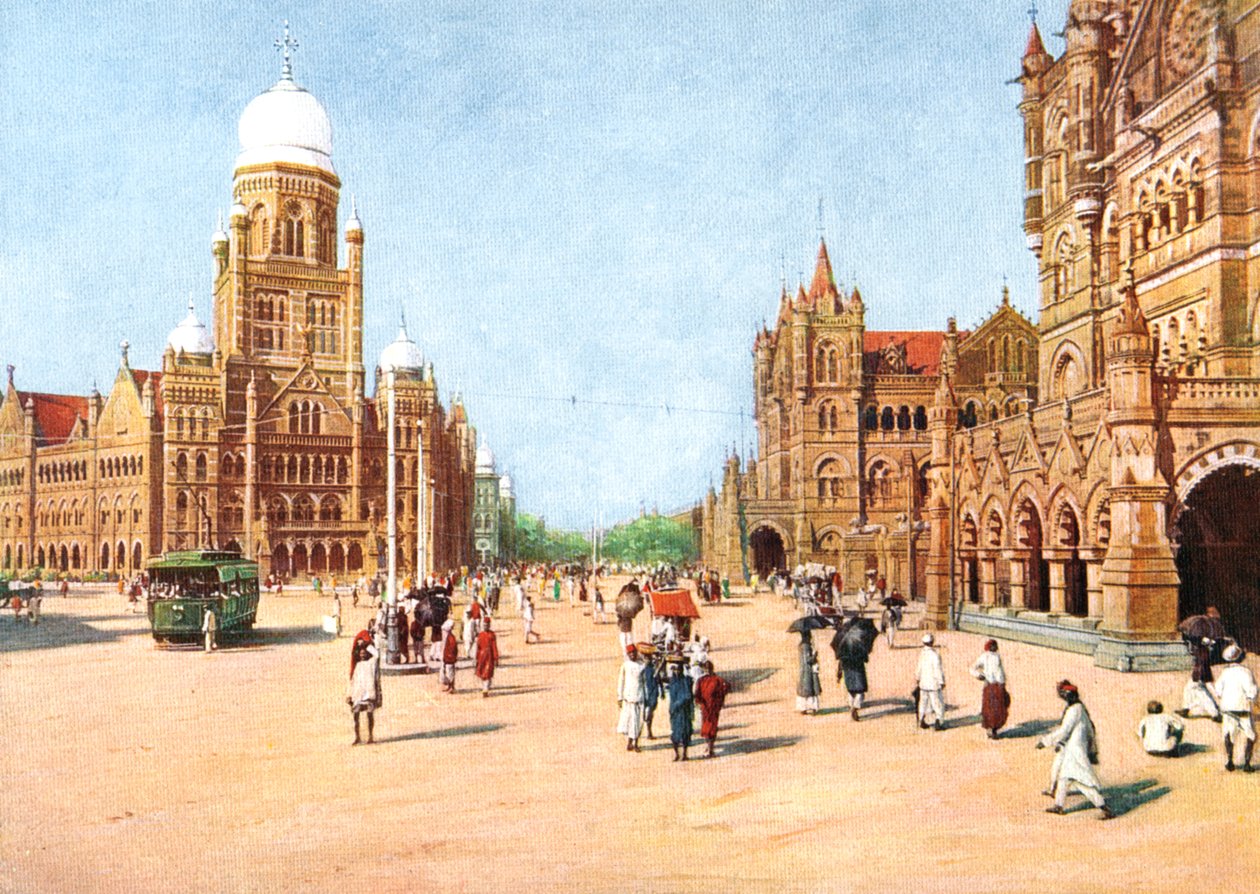 De kommunale kontorene og Victoria Terminus, Bombay, India, tidlig på 1900-tallet av Unbekannt