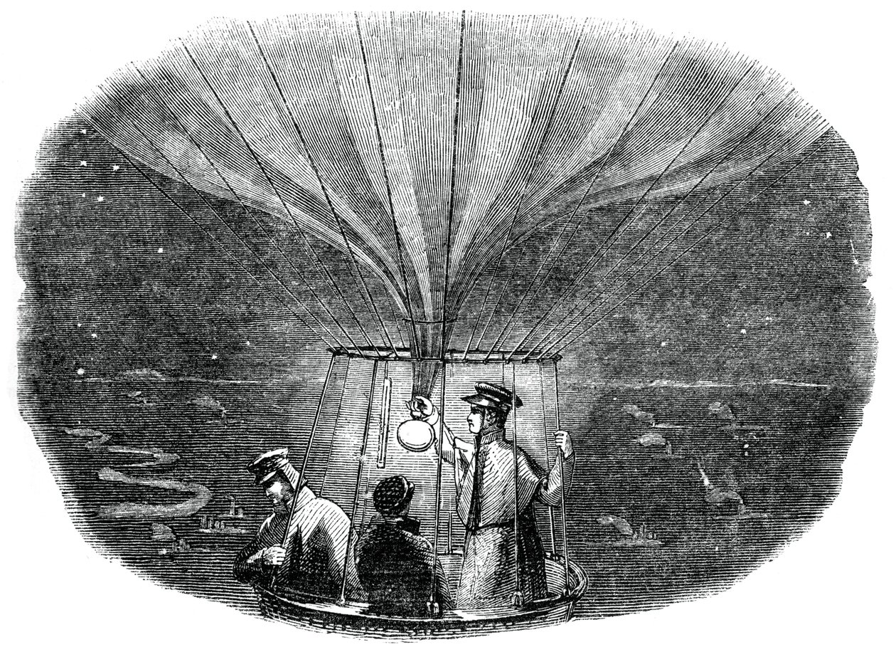 Nassau-ballongen passerer over Liege om natten, 1836, 1886 av Unbekannt