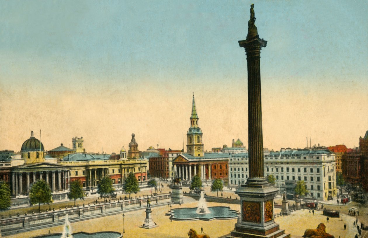 The National Gallery and Nelsons Column, Trafalgar Square, London, c1910. av Unbekannt