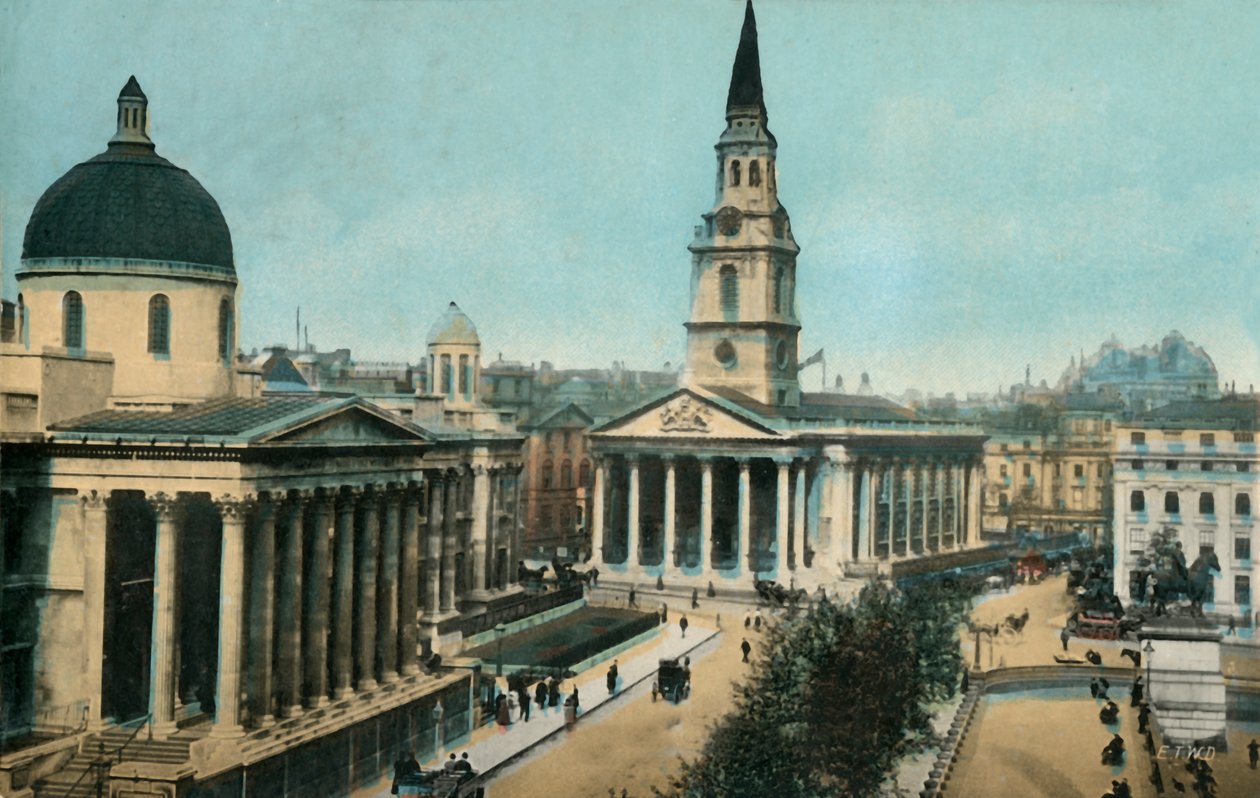 Nasjonalgalleriet og St Martin in the Fields, Trafalgar Square, London, c1910. av Unbekannt