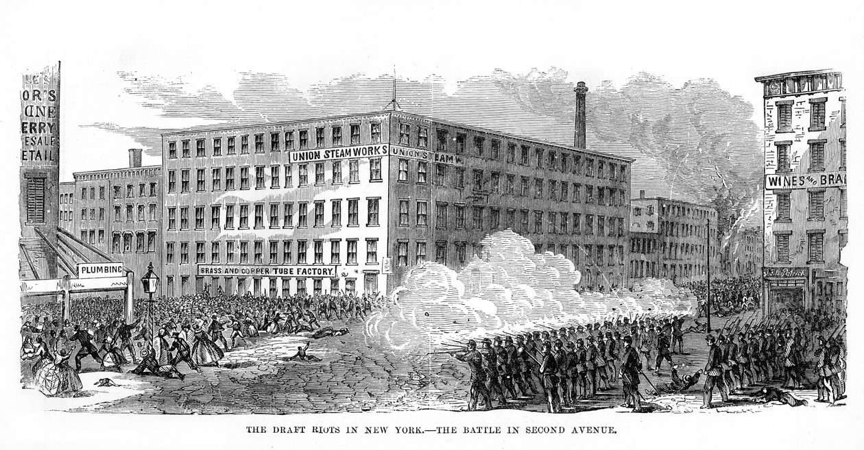 The New York Draft Riots, Second Avenue, New York City, 13.–16. juli 1863, 1872 av Unbekannt