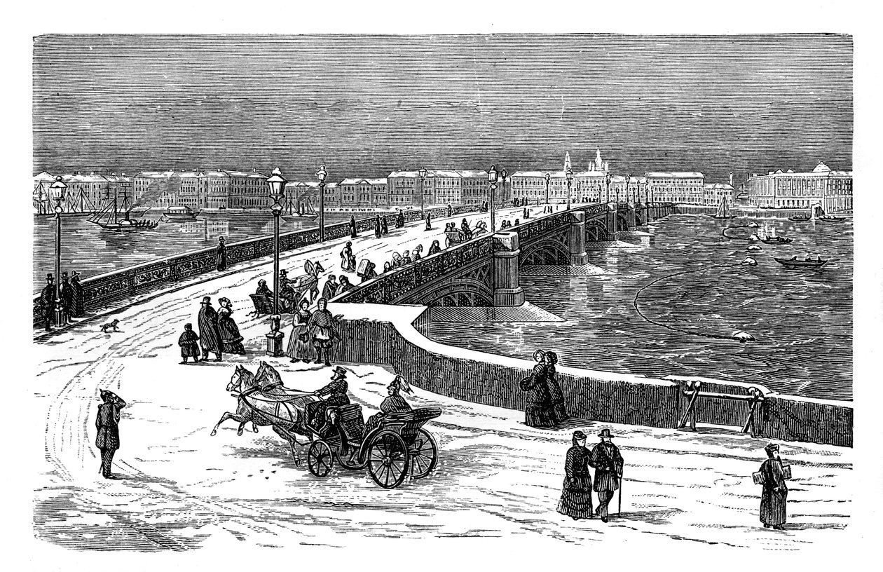 Nicolai-broen over elven Neva, St. Petersburg, Russland, c1888 av Unbekannt