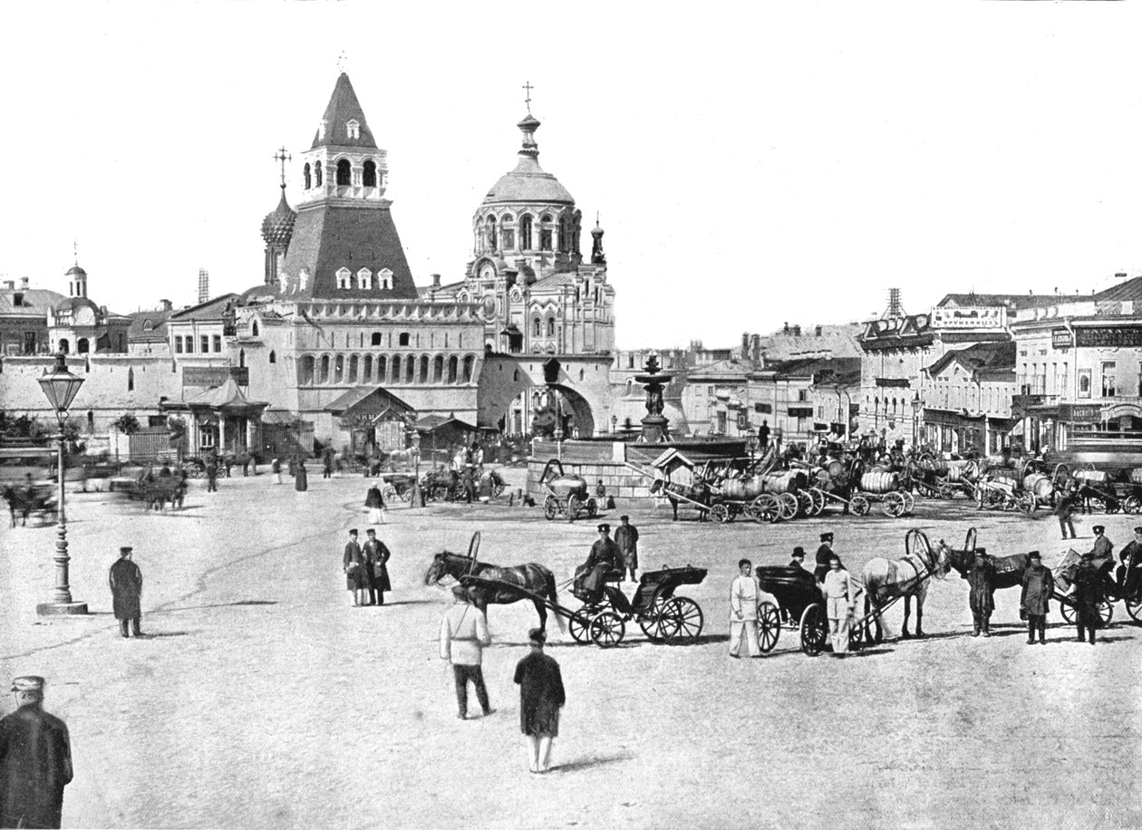 Nikolajevskij-fontenen på Lubyanka-plassen, Moskva, Russland, 1895. av Unbekannt