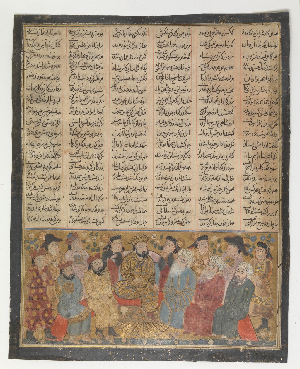 Adelen og Mubidene gir Khusrau Parviz råd om Shirin, Folio fra den første..., ca. 1300-30. av Unbekannt