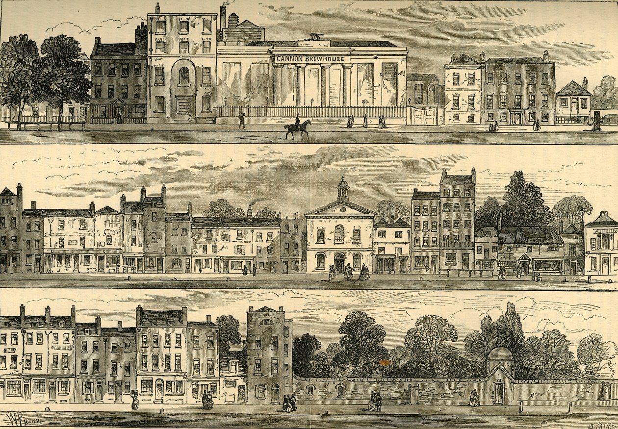 Nordsiden av Knightsbridge i 1820, fra Cannon Brewery til Hyde Park Corner, c1876. av Unbekannt