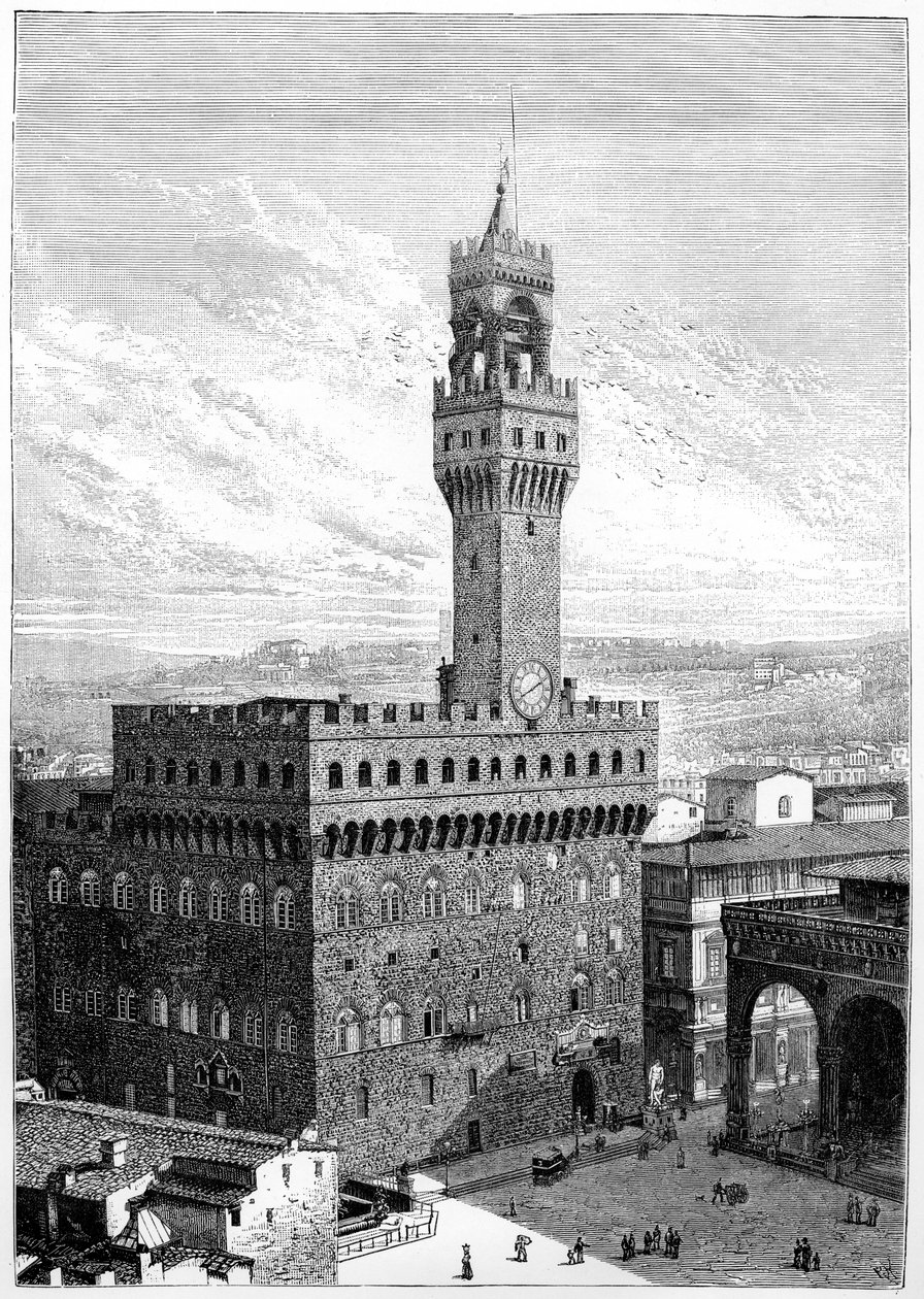 Piazza della Signoria, Palazzo Vecchio, Firenze, Italia, 1882 av Unbekannt