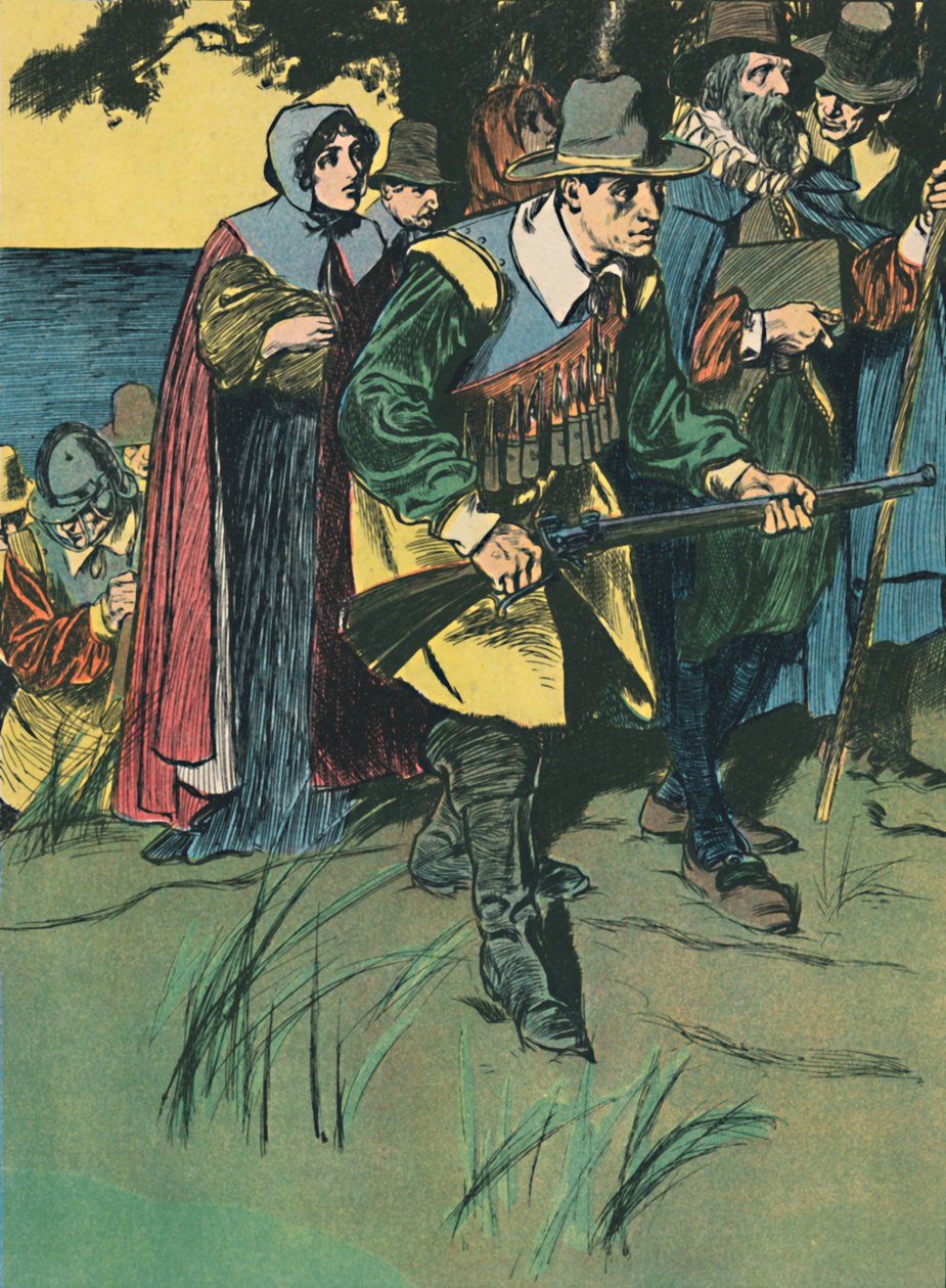 Pilegrimsfedrene går inn i den nye verden, c1907 av Unbekannt