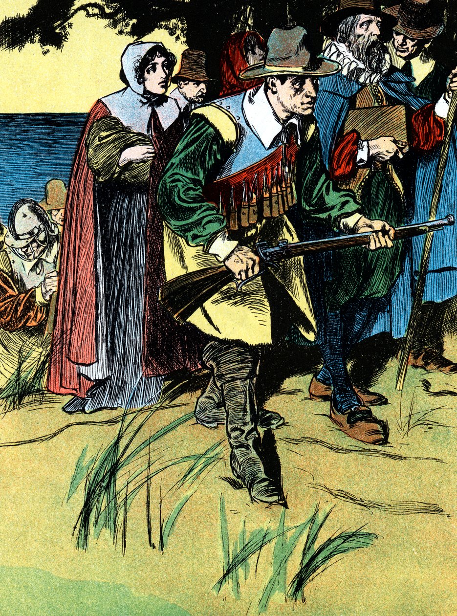 Pilgrimsfedrene etter ankomst til Amerika, 1620 c1900 av Unbekannt