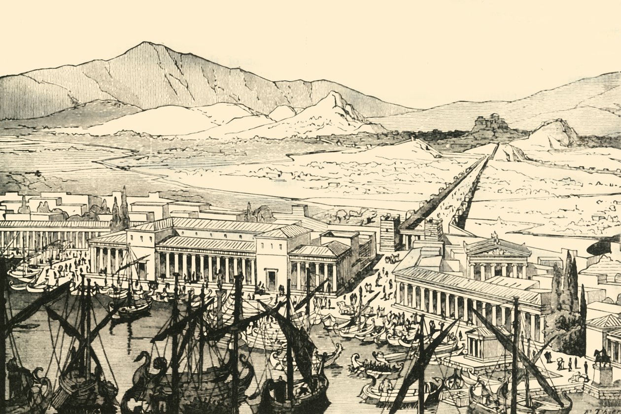Pireus med de lange murene, restaurert, 1890. av Unbekannt