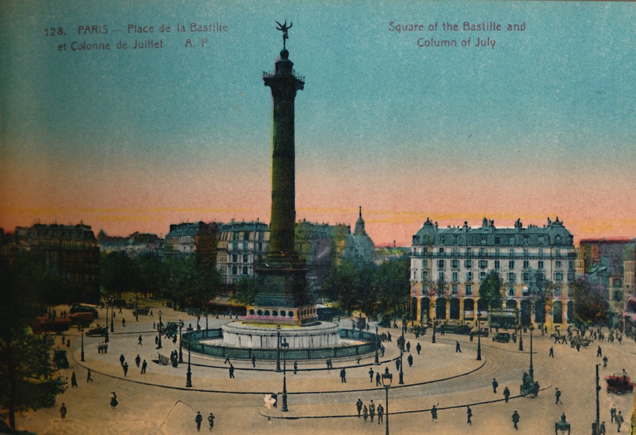 Place de la Bastille og julisøylen, Paris, c1920 av Unbekannt