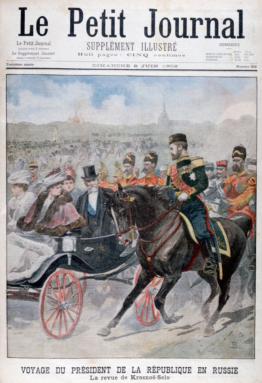 Presidenten for republikken Frankrike gjennomgår tropper, Krasnoye Selo, Russland, 1902 av Unbekannt