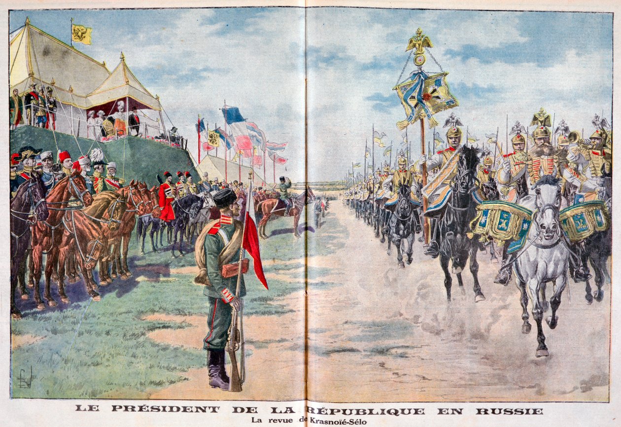 Republikkens president gjennomgår russiske tropper, Krasnoye Selo, Russland, 1914 av Unbekannt