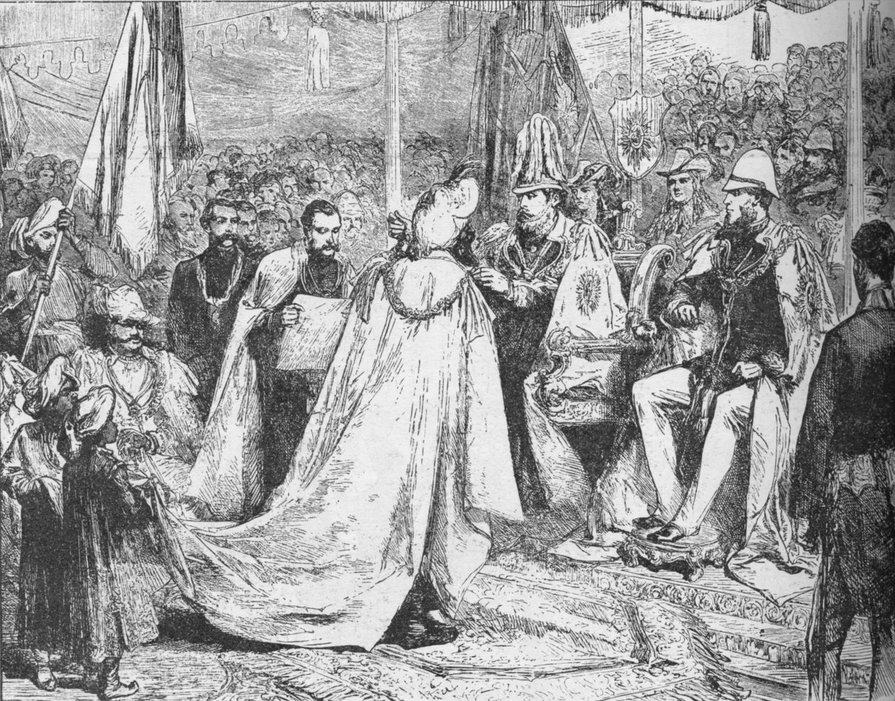 Prinsen av Wales presiderer ved et stort kapittel av Star of India i Calcutta, 1875 1908 av Unbekannt