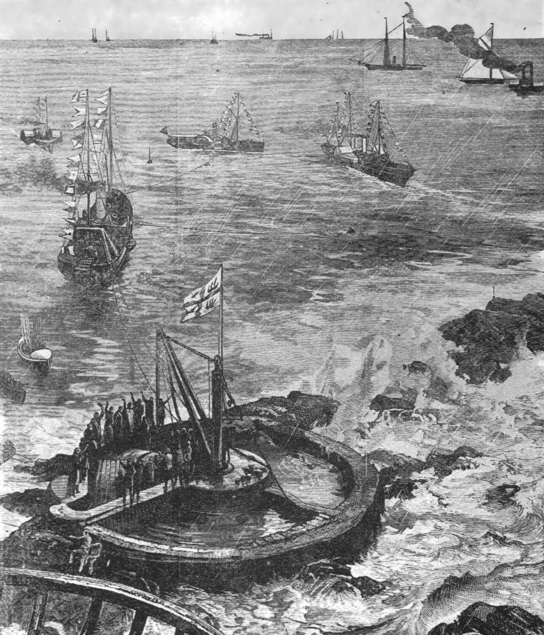 Prinsen av Wales ... legger grunnsteinen til det nye Eddystone fyrtårnet ... 1879, 1901. av Unbekannt