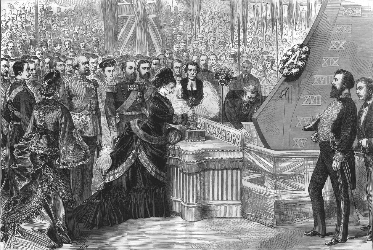 Prinsessen av Wales lanserer det nye jernbelagte skipet Alexandra, 1875 av Unbekannt