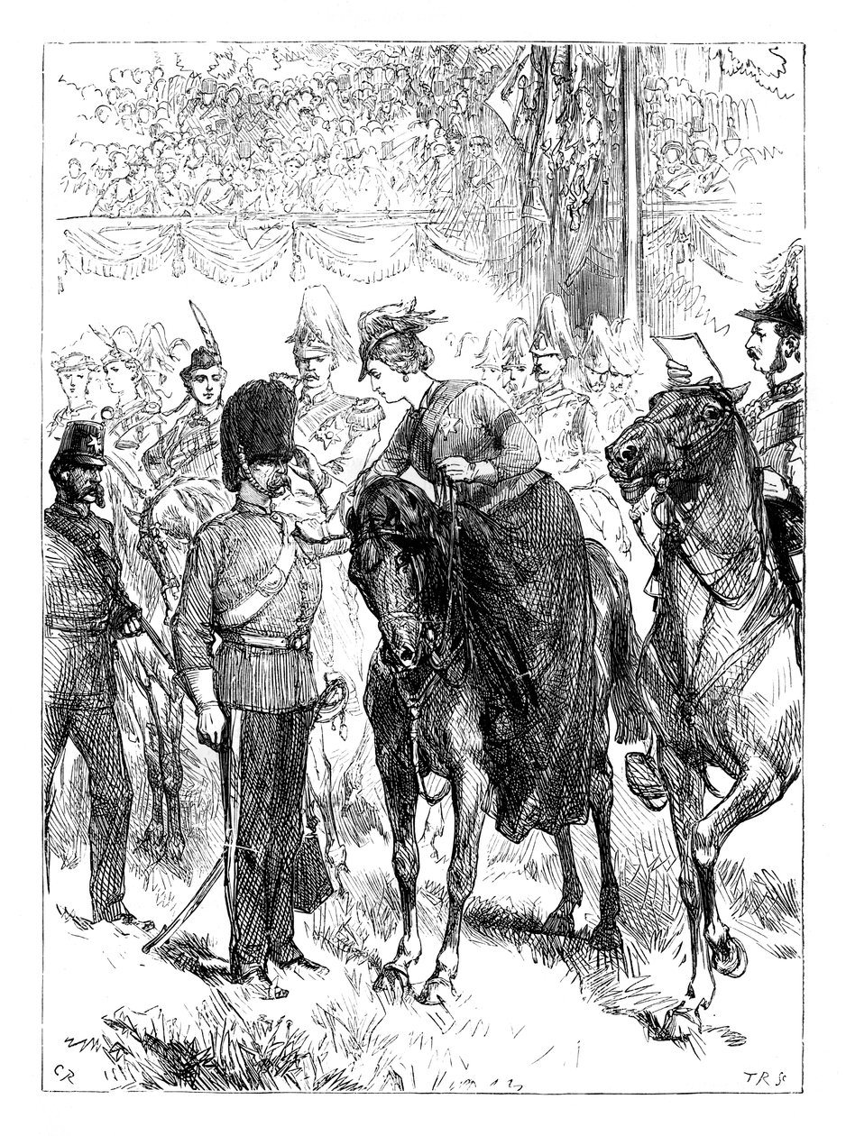 Dronningen distribuerte Victoria Crosses i Hyde Park, London, c1850-tallet, c1888 av Unbekannt