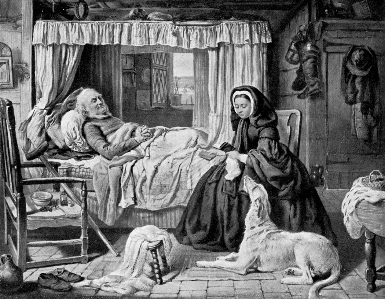 The Queen in a Cottage Bedroom, sent på 1800-tallet, c1920 av Unbekannt