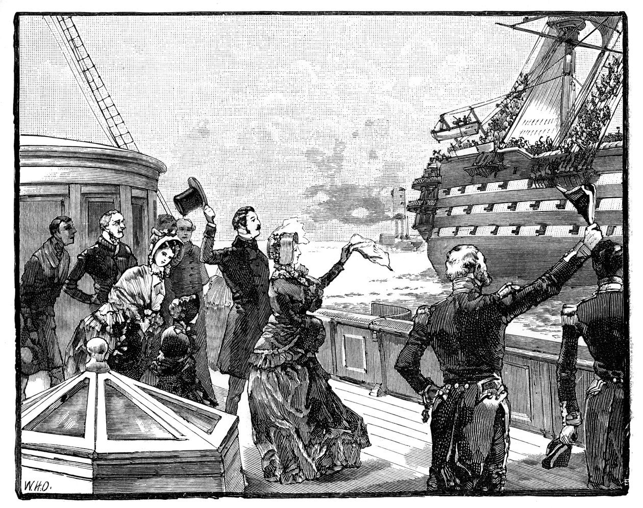 Dronningen vinker farvel til flaggskipet hertugen av Wellington, c1850-tallet, 1888 av Unbekannt