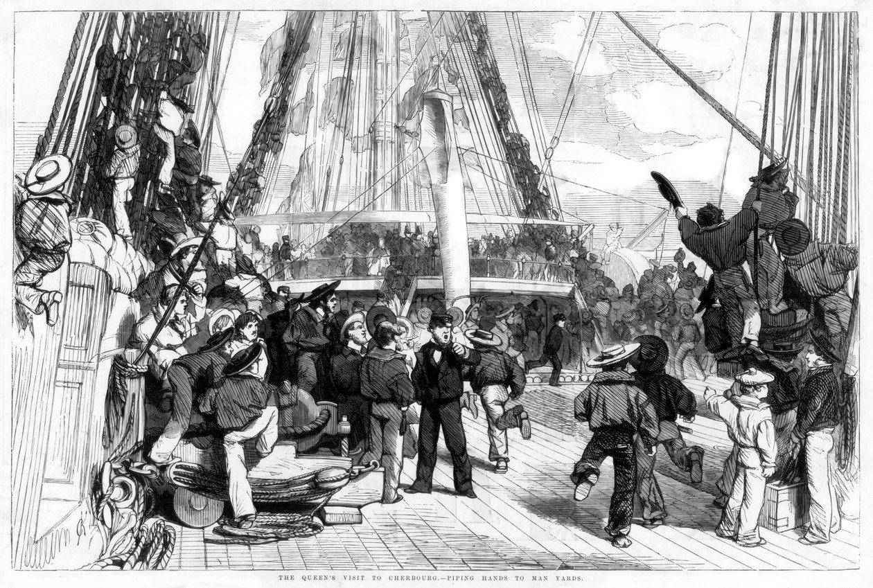 The Queens Visit to Cherbourg - Piping Hands to Man Yards, 1858 av Unbekannt