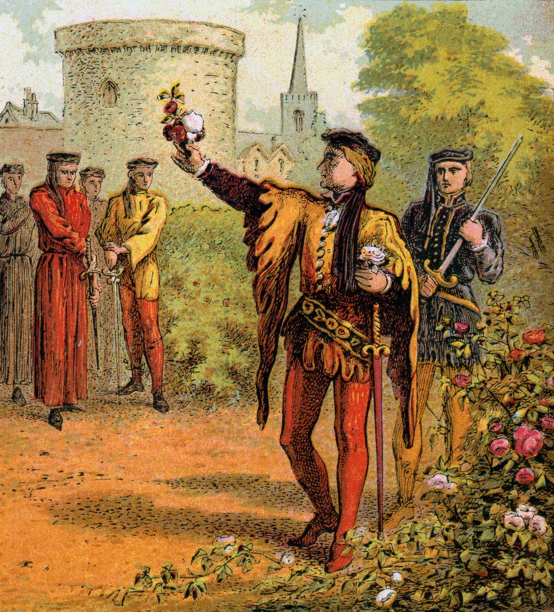 De røde og hvite rosene, 1400-tallet, ca 1850 av Unbekannt