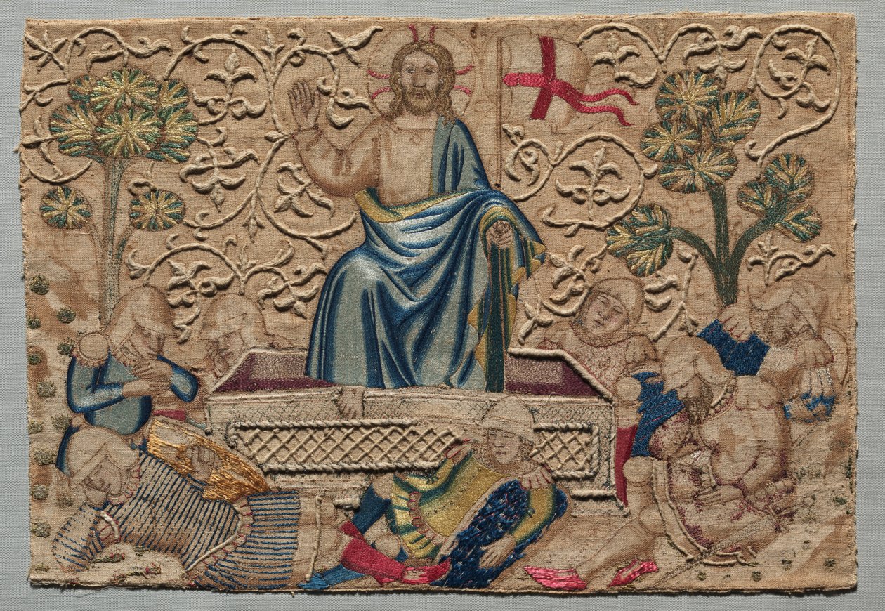 Oppstandelsen, fra et brodert alter foran: 1375-1400. av Unbekannt