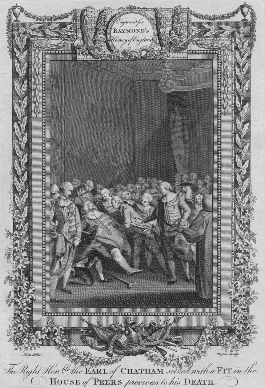 Høyre ærede jarlen av Chatham grepet med et anfall i House of Peers, c1787 av Unbekannt