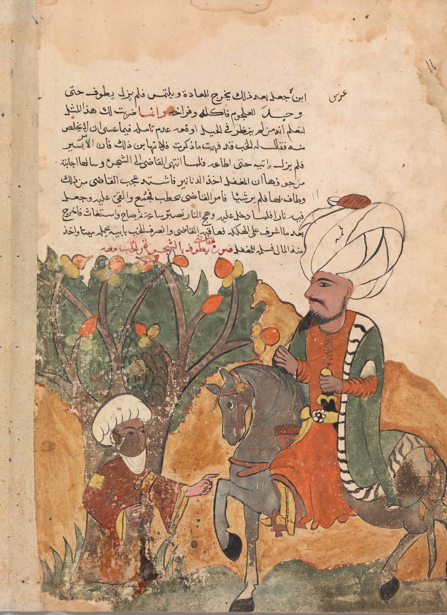 Rogues far dukker opp fra treet, Folio fra en Kalila wa Dimna, 1700-tallet. av Unbekannt