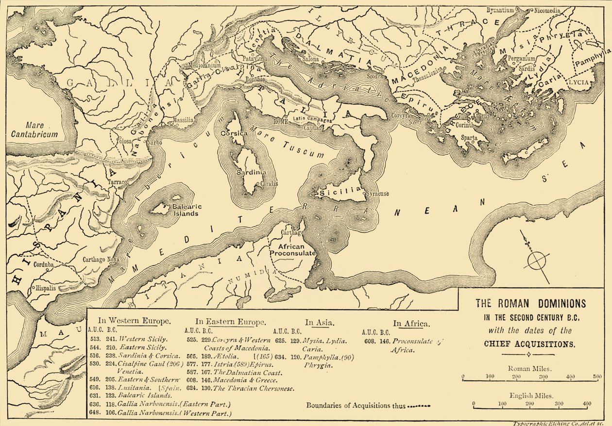 De romerske dominansene i det andre århundre f.Kr. med datoene for Chief Acquisitions, 1890. av Unbekannt