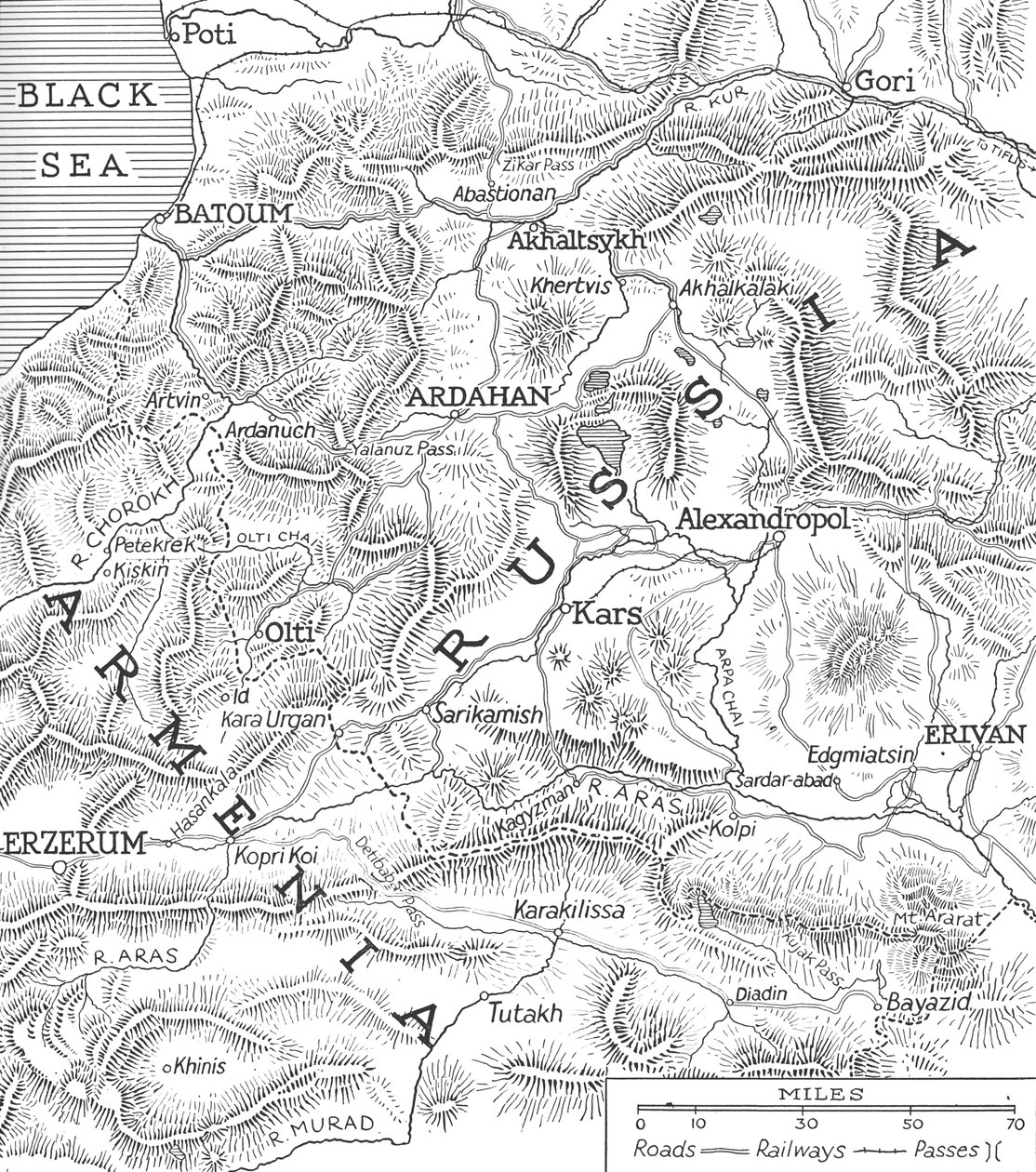 De russisk-tyrkiske grensene, 1915 av Unbekannt