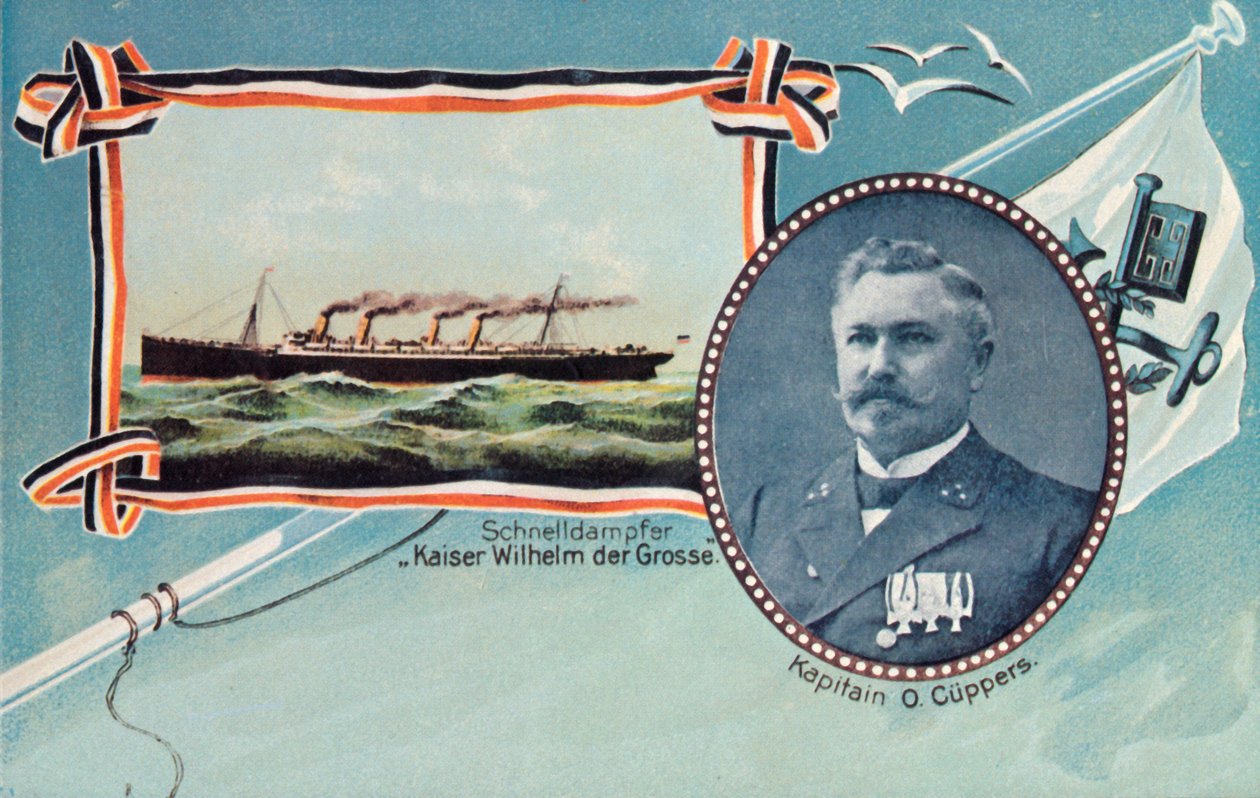 SS Kaiser Wilhelm der Grosse og kaptein Otto Cuppers, c1905. av Unbekannt