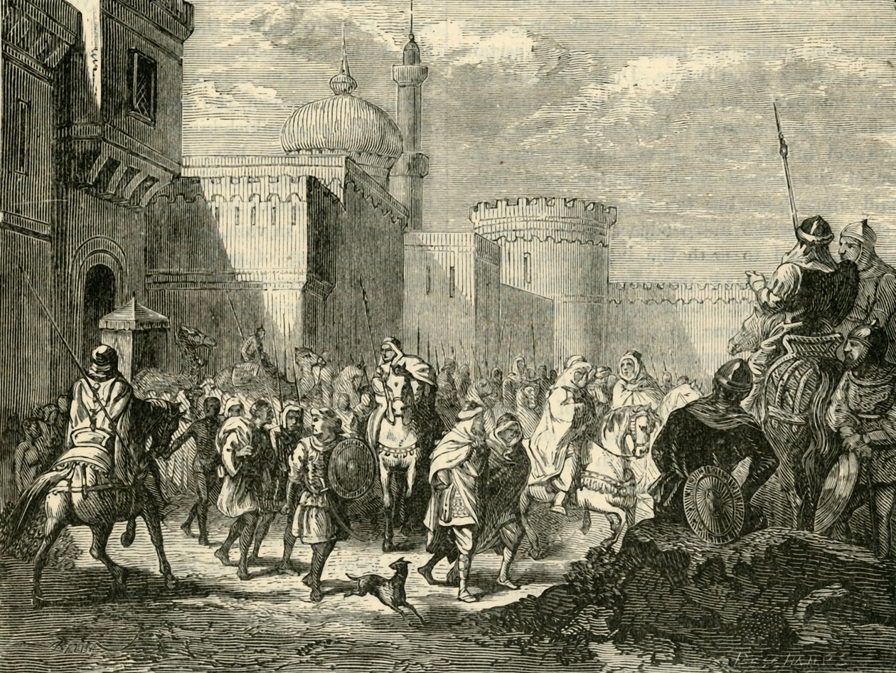 Saracensene forlater Narbonne, restaurert til frankerne, 737AD, 1890. av Unbekannt