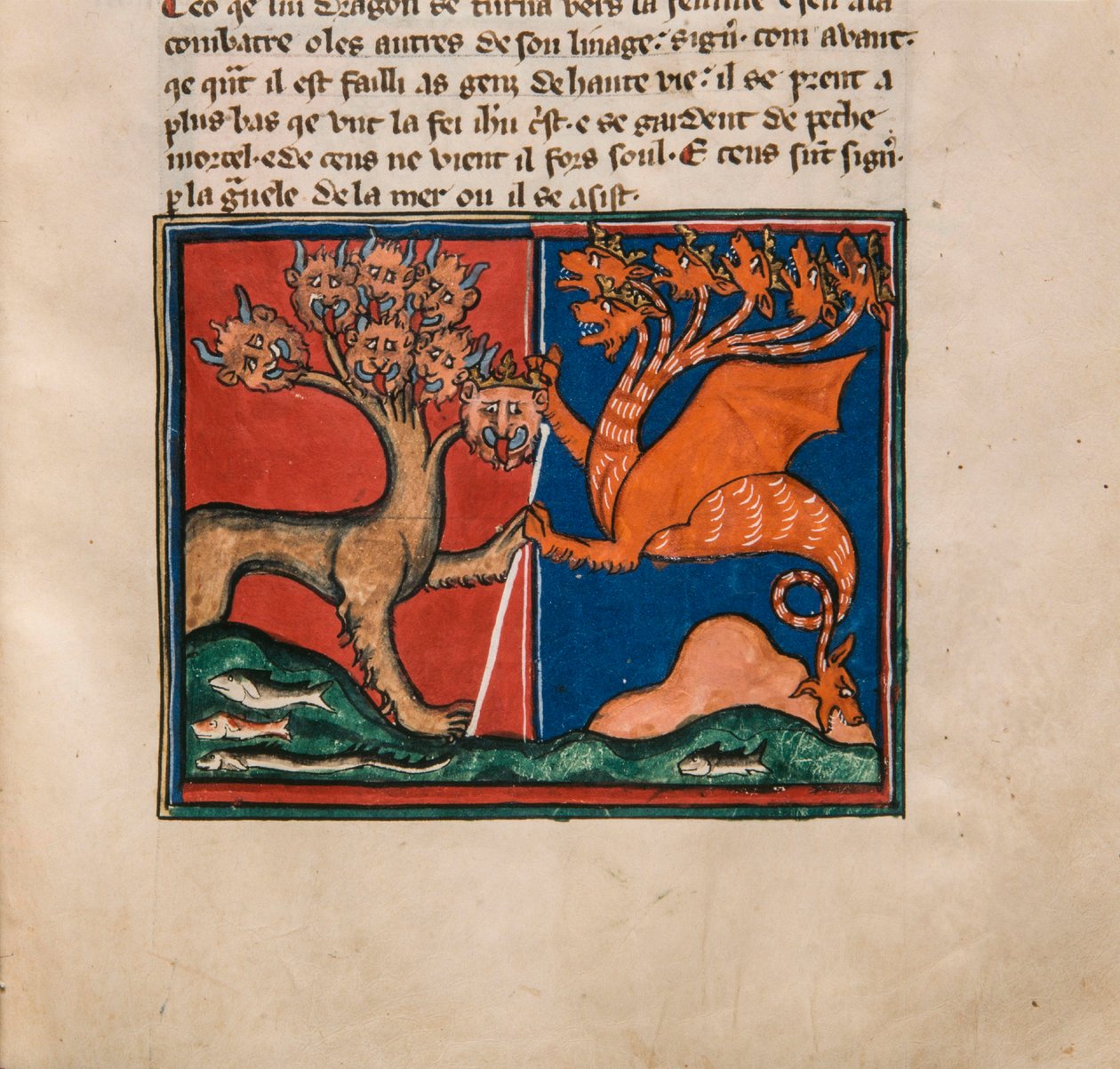 Sjødyret og jorddyret. Miniatyr fra: Apocalypse de saint Jean, ca 1320. av Unbekannt