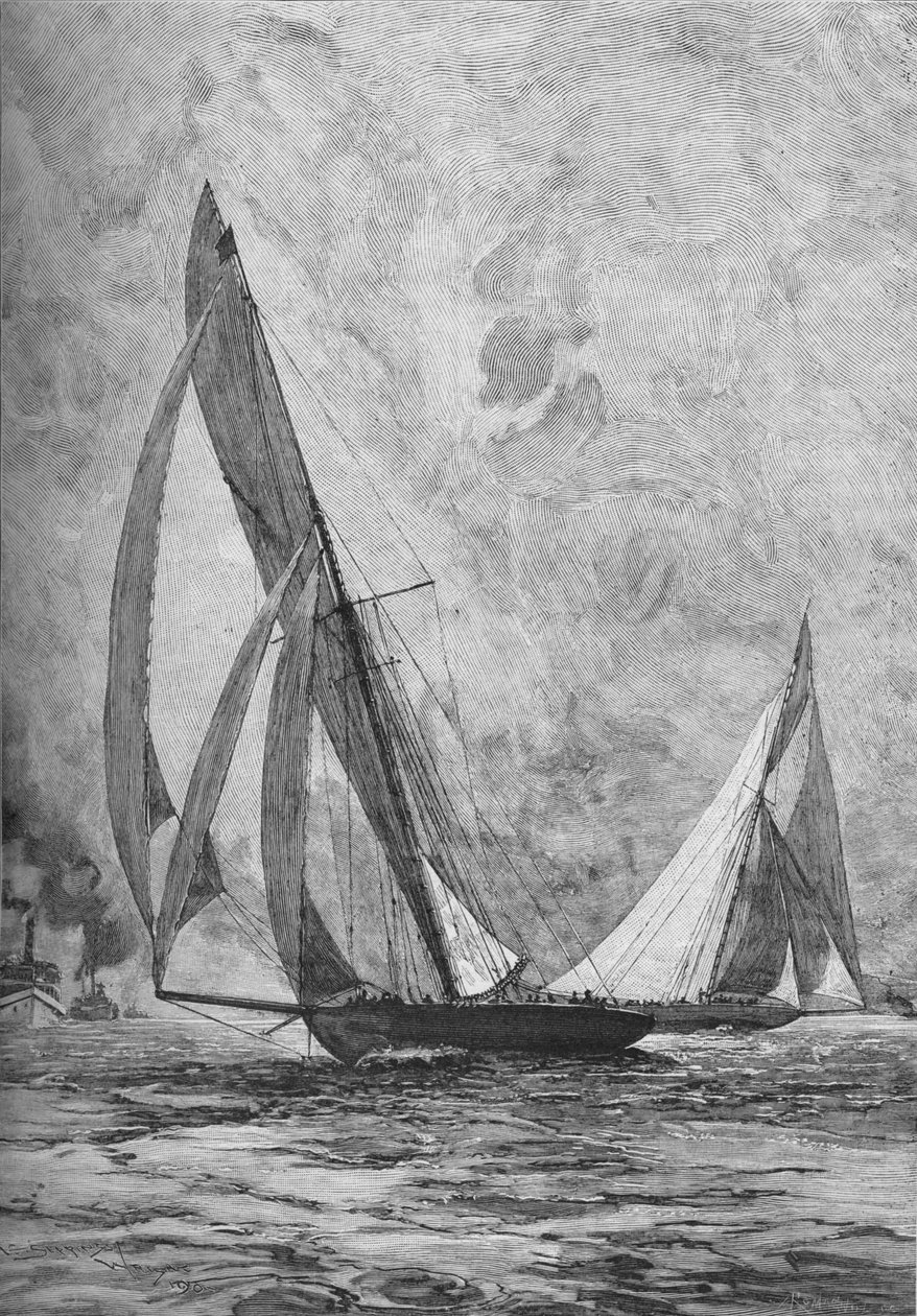 The Shamrock and the Columbia racing for Americas Cup, 1899 1906 av Unbekannt