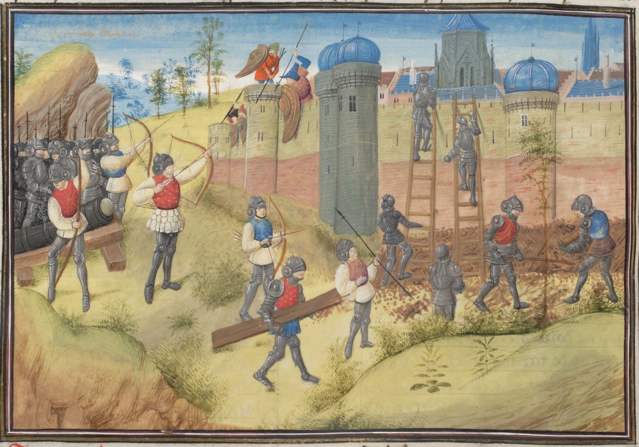 The Siege of Jerusalem, 1099. Miniatyr fra Historia av Vilhelm av Tyrus, 1460-tallet av Unbekannt
